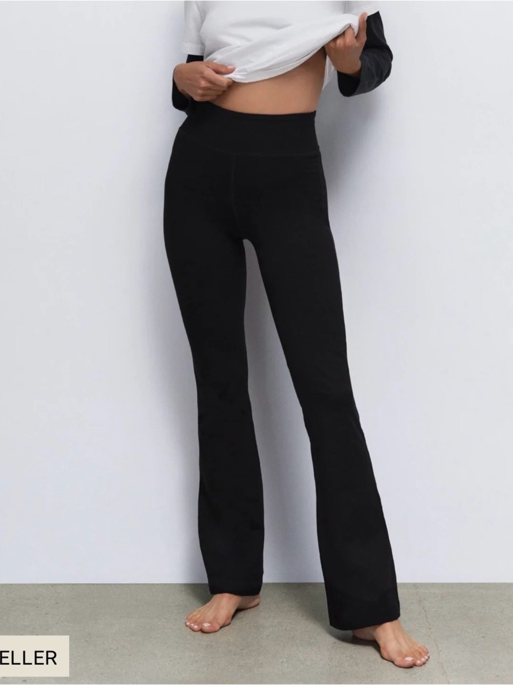 MATE THE LABEL Organic Stretch Bootcut Pant in Jet black high-waisted flare